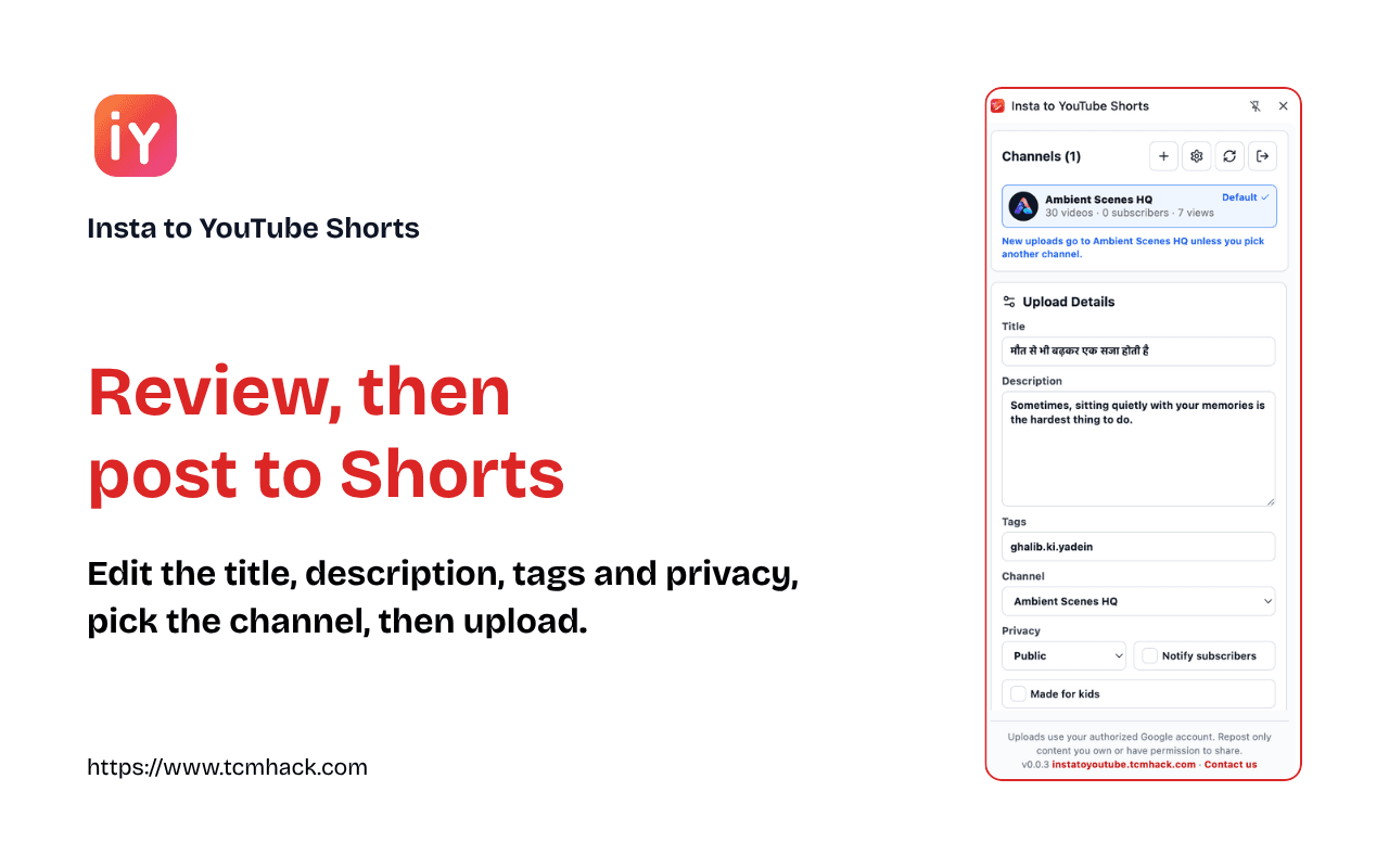 Review & post to Shorts